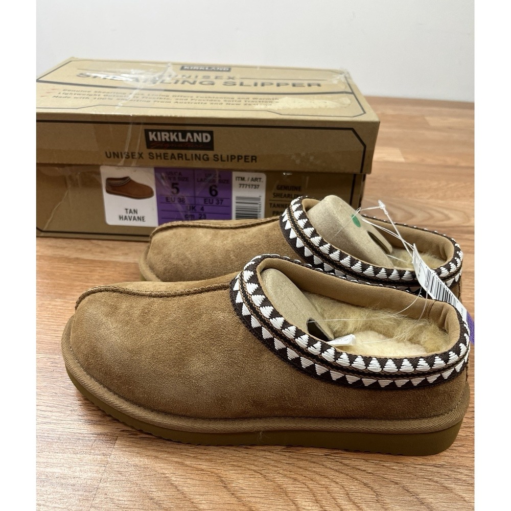 Kirkland‎ Unisex Genuine Shearling Slippers in Tan M5/W6 NEW